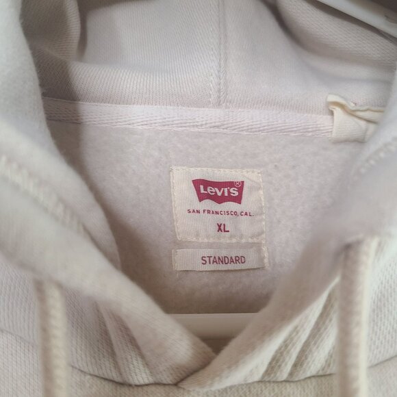 Levis Mens XL Standard Fit Hoodie Long Sleeve Hooded Sweatshirt Beige Ivory Whit - Picture 4 of 10